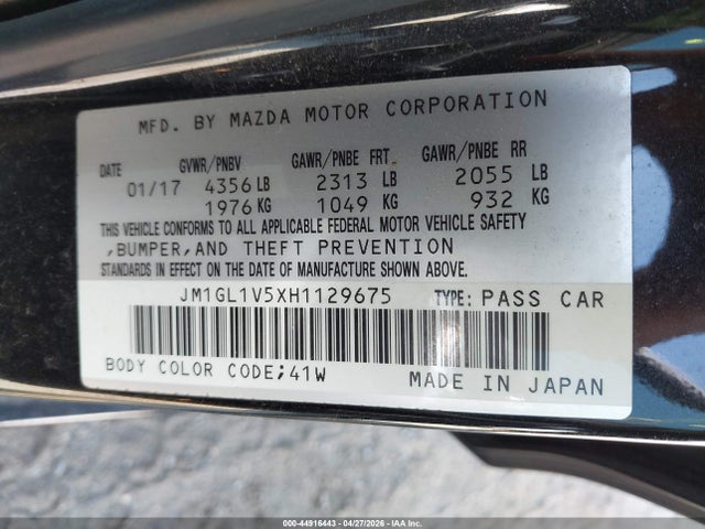 Продажа на аукционе авто 2017 Mazda Mazda6 Touring, vin: JM1GL1V5XH1129675, номер лота: 44916443