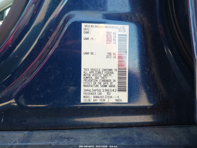 1N4AL3AP5GC196542 Nissan Altima 2.5 Sr