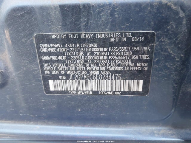 Aukcja sprzedaży 2014 Subaru Xv Crosstrek 2.0i Premium, vin: JF2GPACC6E8284475, numer aukcji: 44916496