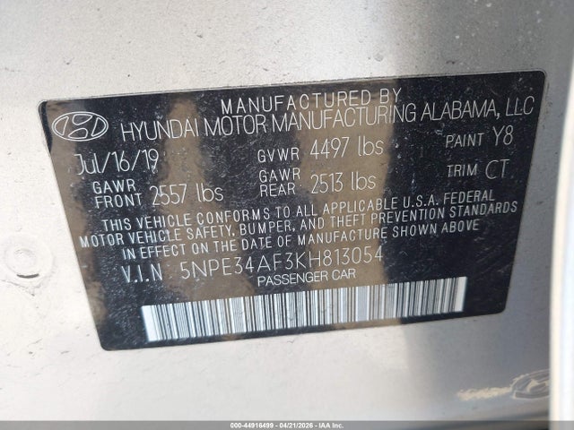 Aukcja sprzedaży 2019 Hyundai Sonata Sport, vin: 5NPE34AF3KH813054, numer aukcji: 44916499