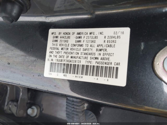 44916501 :رقم المزاد ، 19UUB1F3XGA008129 vin ، 2016 Acura Tlx مزاد بيع