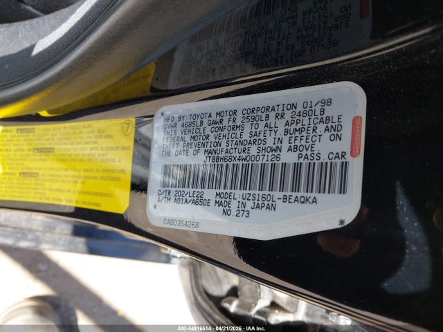 44916514 :رقم المزاد ، JT8BH68X4W0007126 vin ، 1998 Lexus Gs 400 مزاد بيع