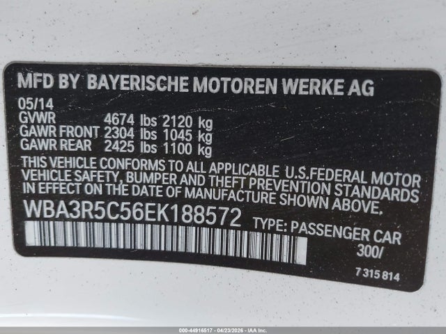 2014 Bmw 435i Xdrive მანქანა იყიდება აუქციონზე, vin: WBA3R5C56EK188572, აუქციონის ნომერი: 44916517