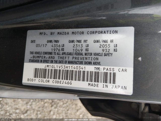 Aukcja sprzedaży 2017 Mazda Mazda6 Touring, vin: JM1GL1V53H1140341, numer aukcji: 44916634