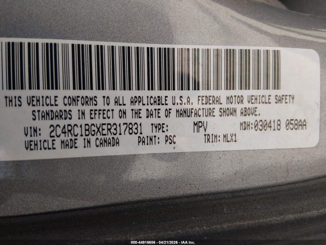 Продажа на аукционе авто 2014 Chrysler Town & Country Touring, vin: 2C4RC1BGXER317831, номер лота: 44916656