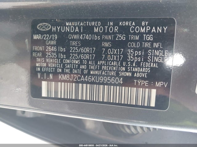 Продаж на аукціоні авто 2019 Hyundai Tucson Se, vin: KM8J2CA46KU995604, номер лоту: 44916658