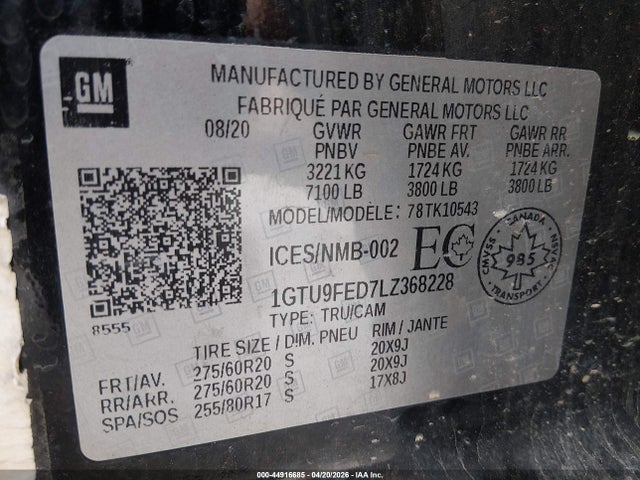 Aukcja sprzedaży 2020 Gmc Sierra 1500 Denali, vin: 1GTU9FED7LZ368228, numer aukcji: 44916685