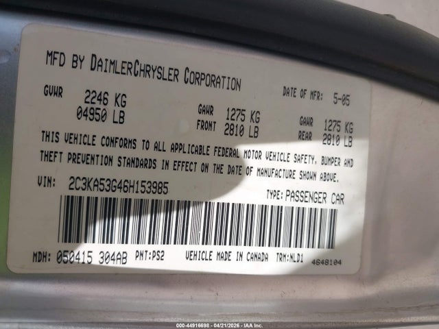 Aukcja sprzedaży 2006 Chrysler 300 Touring, vin: 2C3KA53G46H153985, numer aukcji: 44916698