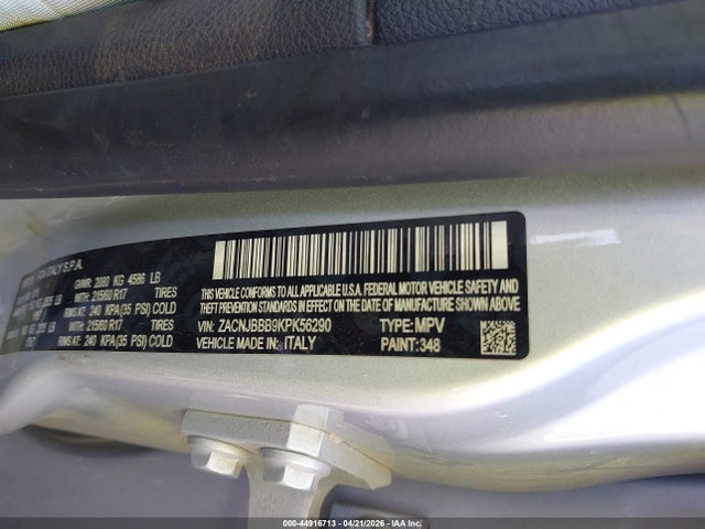 Aukcja sprzedaży 2019 Jeep Renegade Latitude 4x4, vin: ZACNJBBB9KPK56290, numer aukcji: 44916713