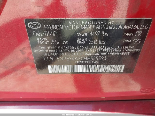 5NPE24AF0HH555393 Hyundai SONATA SE
