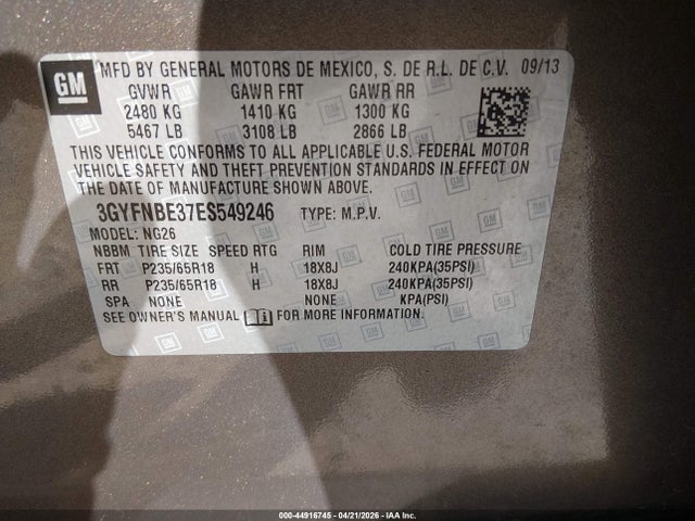 Продаж на аукціоні авто 2014 Cadillac Srx Luxury Collection, vin: 3GYFNBE37ES549246, номер лоту: 44916745
