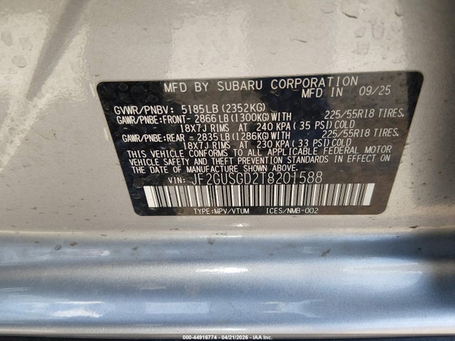JF2GUSGD2T8201588 Subaru Crosstrek Sport