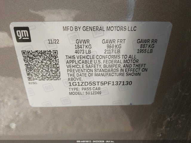 Продажа на аукционе авто 2023 Chevrolet Malibu Fwd 1lt, vin: 1G1ZD5ST5PF137130, номер лота: 44916813