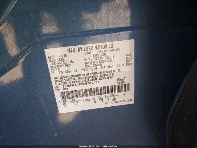 Ford EDGE ST 2020 2FMPK4AP2LBB12437 Image 9