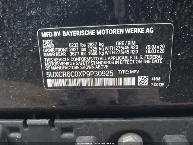 2023 Bmw X5 Xdrive40i მანქანა იყიდება აუქციონზე, vin: 5UXCR6C0XP9P30925, აუქციონის ნომერი: 44916882