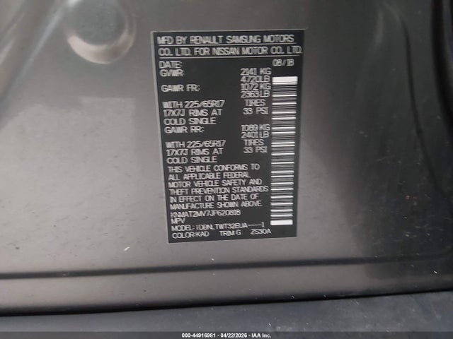 2018 Nissan Rogue Sv მანქანა იყიდება აუქციონზე, vin: KNMAT2MV7JP620818, აუქციონის ნომერი: 44916981