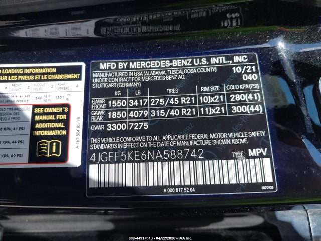 4JGFF5KE6NA588742 Mercedes-Benz Gls 450 4matic