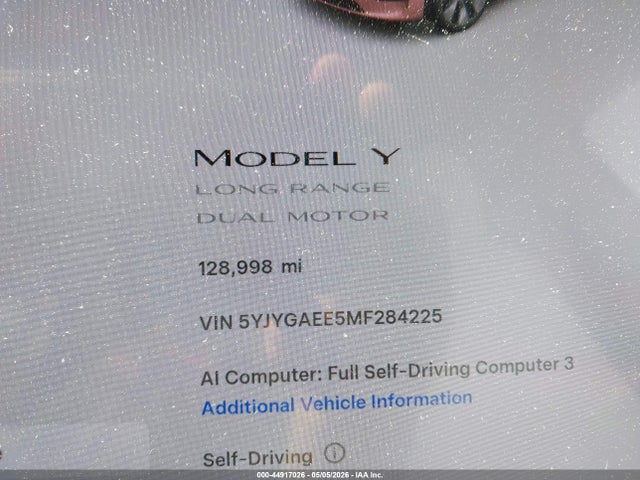 Aukcja sprzedaży 2021 Tesla Model Y Long Range Dual Motor All-wheel Drive, vin: 5YJYGAEE5MF284225, numer aukcji: 44917026