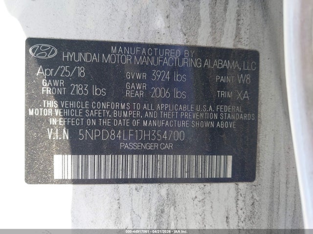Aukcja sprzedaży 2018 Hyundai Elantra Value Edition, vin: 5NPD84LF1JH354700, numer aukcji: 44917061