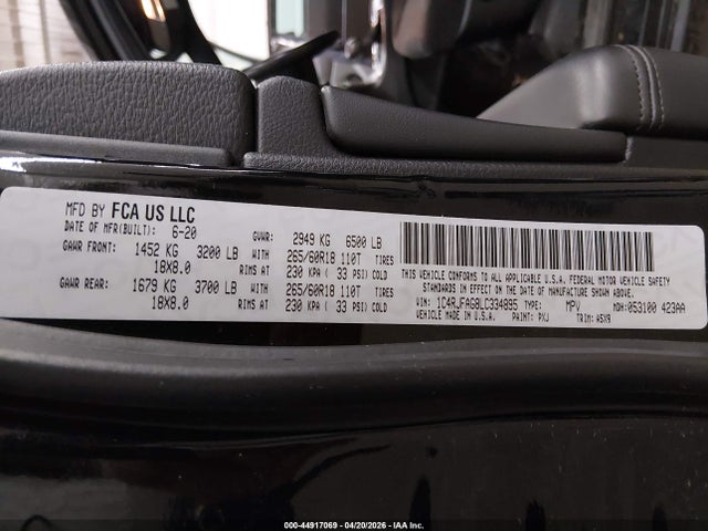 2020 Jeep Grand Cherokee Laredo E 4x4 მანქანა იყიდება აუქციონზე, vin: 1C4RJFAG8LC334895, აუქციონის ნომერი: 44917069
