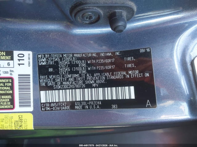 5TDKZ3DC2HS780726 Toyota Sienna Le 8 Passenger