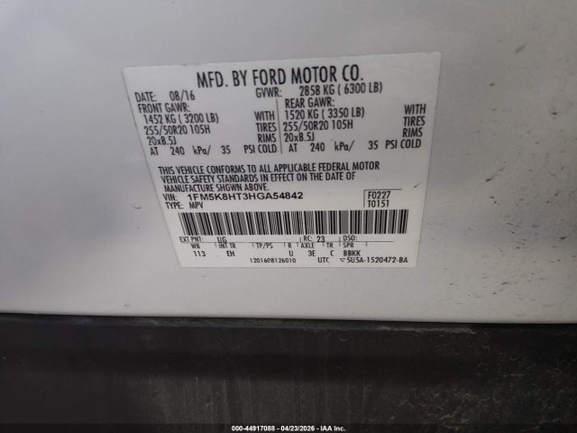 Продажа на аукционе авто 2017 Ford Explorer Platinum, vin: 1FM5K8HT3HGA54842, номер лота: 44917088