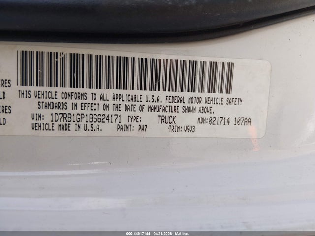 Aukcja sprzedaży 2011 Ram Ram 1500 Slt, vin: 1D7RB1GP1BS624171, numer aukcji: 44917144