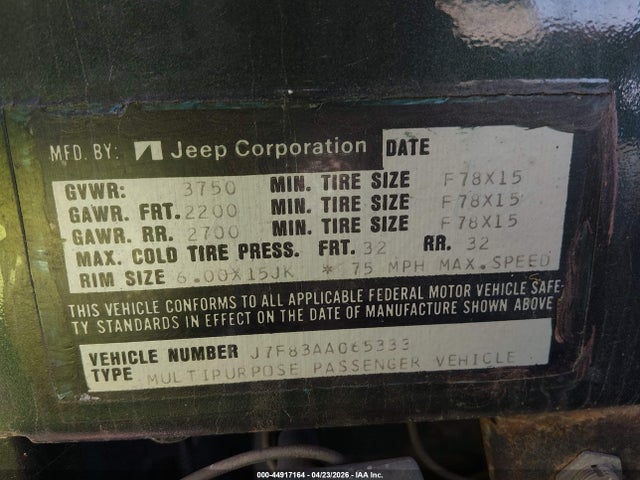 Продаж на аукціоні авто 1977 Jeep Cj5, vin: J7F83AA065333, номер лоту: 44917164
