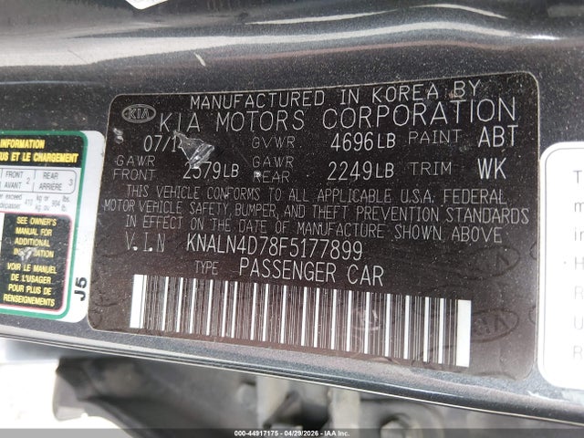 44917175 :رقم المزاد ، KNALN4D78F5177899 vin ، 2015 Kia Cadenza Premium مزاد بيع
