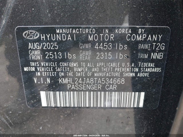 Продаж на аукціоні авто 2026 Hyundai Sonata Se, vin: KMHL24JA8TA534668, номер лоту: 44917204