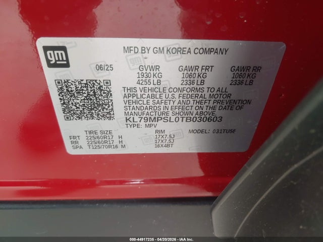 44917235 :رقم المزاد ، KL79MPSL0TB030603 vin ، 2026 Chevrolet Trailblazer Fwd Lt مزاد بيع