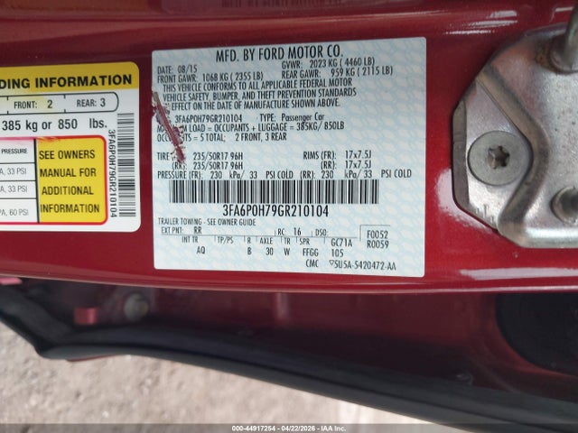 3FA6P0H79GR210104 Ford FUSION SE