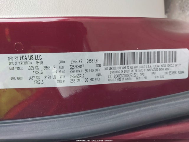 Dodge Grand Caravan Sxt 2019 2C4RDGCG6KR771021 Image 9
