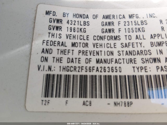 1HGCR2F56FA263650 Honda Accord Sport