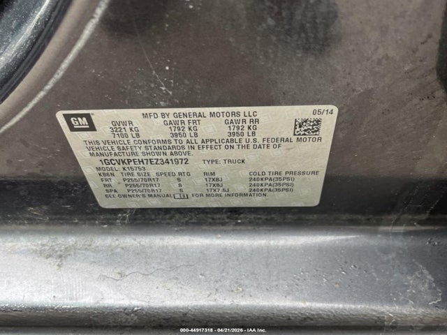 44917318 :رقم المزاد ، 1GCVKPEH7EZ341972 vin ، 2014 Chevrolet Silverado 1500 Work Truck 2wt مزاد بيع