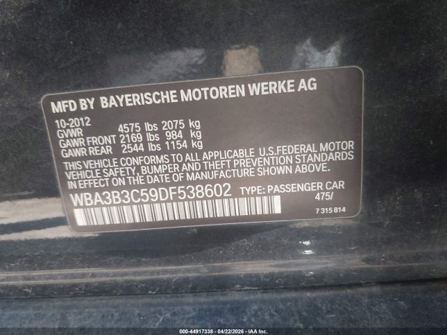 Aukcja sprzedaży 2013 Bmw 328i Xdrive, vin: WBA3B3C59DF538602, numer aukcji: 44917338