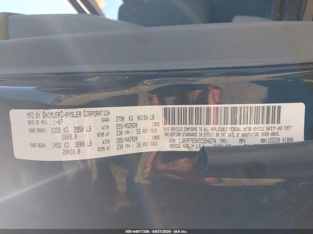 Aukcja sprzedaży 2007 Jeep Grand Cherokee Srt8, vin: 1J8HR783X7C594274, numer aukcji: 44917356