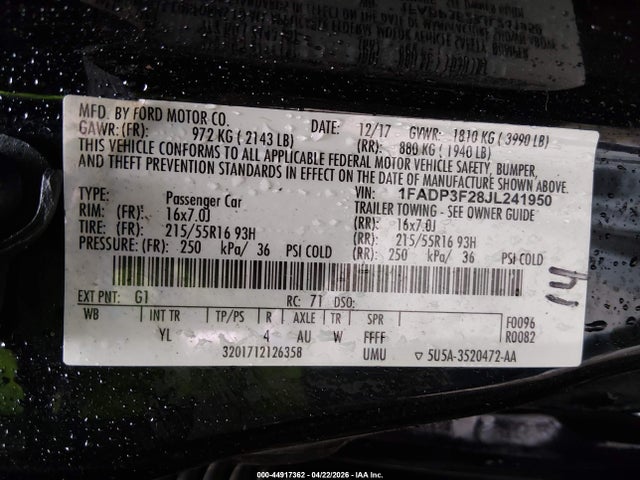 Aukcja sprzedaży 2018 Ford Focus Se, vin: 1FADP3F28JL241950, numer aukcji: 44917362