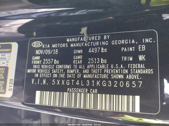 Продаж на аукціоні авто 2019 Kia Optima Lx, vin: 5XXGT4L31KG320657, номер лоту: 44917367