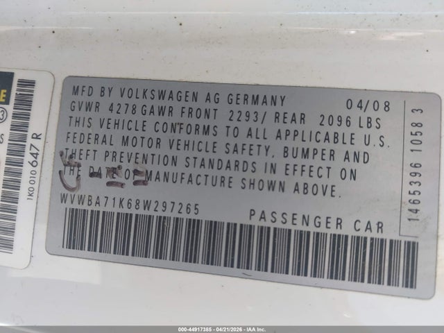 Aukcja sprzedaży 2008 Volkswagen Rabbit S, vin: WVWBA71K68W297265, numer aukcji: 44917385
