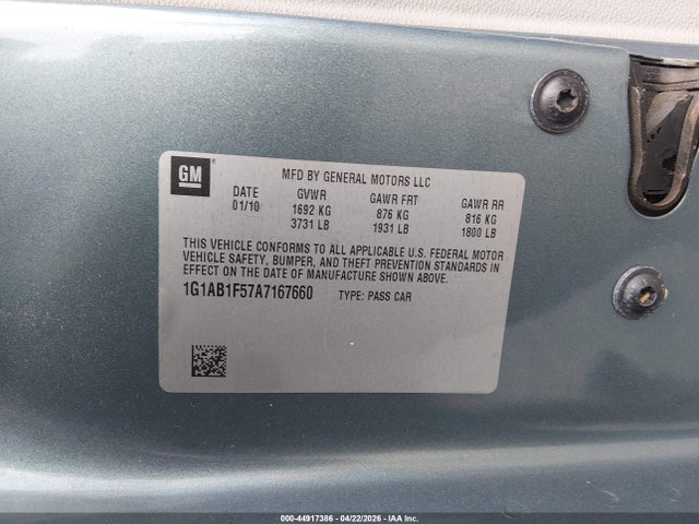 Aukcja sprzedaży 2010 Chevrolet Cobalt Ls, vin: 1G1AB1F57A7167660, numer aukcji: 44917386