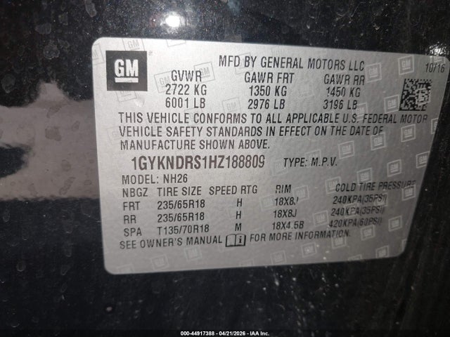 Продаж на аукціоні авто 2017 Cadillac Xt5 Luxury, vin: 1GYKNDRS1HZ188809, номер лоту: 44917388