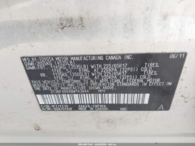 Продаж на аукціоні авто 2011 Toyota Rav4, vin: 2T3BF4DV4BW143844, номер лоту: 44917441