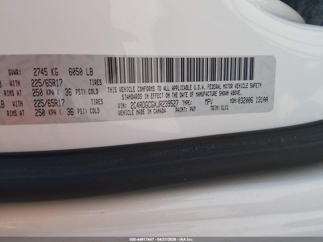 Продажа на аукционе авто 2018 Dodge Grand Caravan Sxt, vin: 2C4RDGCGXJR239527, номер лота: 44917447