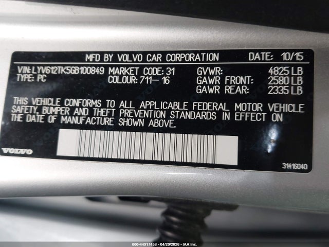 Продаж на аукціоні авто 2016 Volvo S60 Inscription T5 Premier, vin: LYV612TK5GB100849, номер лоту: 44917458