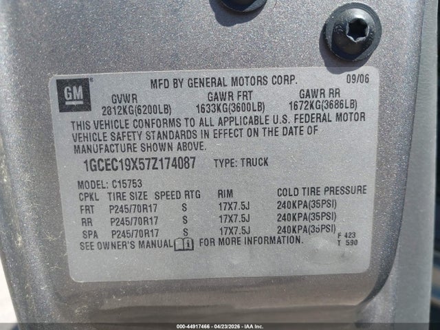Продаж на аукціоні авто 2007 Chevrolet Silverado 1500 Classic Work Truck, vin: 1GCEC19X57Z174087, номер лоту: 44917466