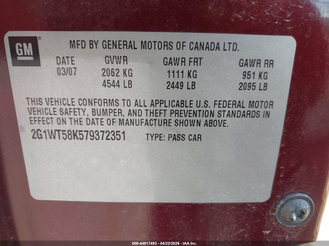 Aukcja sprzedaży 2007 Chevrolet Impala Lt, vin: 2G1WT58K579372351, numer aukcji: 44917493