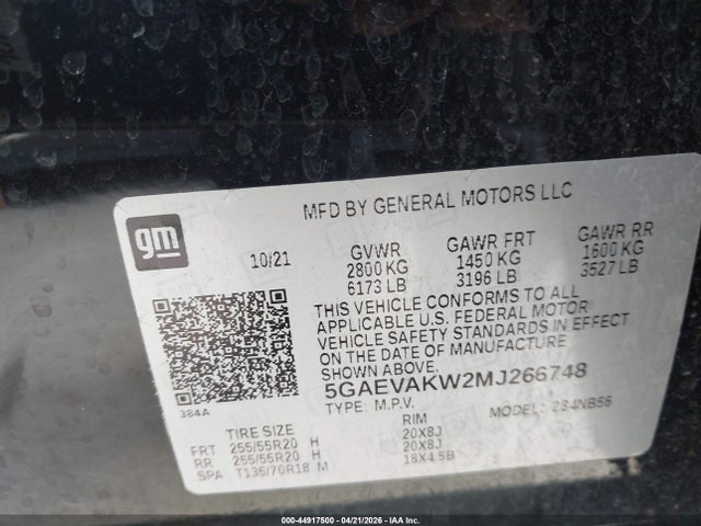 Продаж на аукціоні авто 2021 Buick Enclave Awd Essence, vin: 5GAEVAKW2MJ266748, номер лоту: 44917500