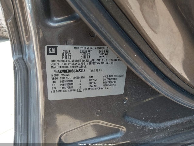2011 Buick Enclave 1xl მანქანა იყიდება აუქციონზე, vin: 5GAKVBED0BJ343312, აუქციონის ნომერი: 44917522