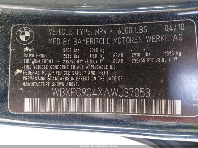 Aukcja sprzedaży 2010 Bmw X3 Xdrive30i, vin: WBXPC9C4XAWJ37053, numer aukcji: 44917525